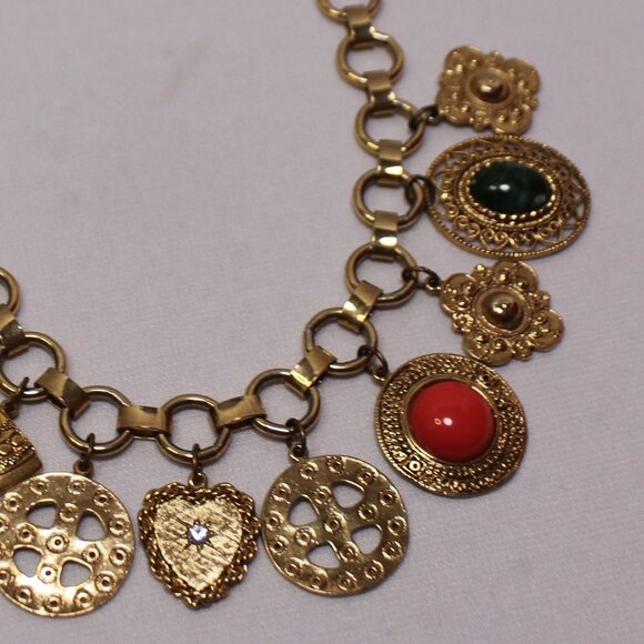 Chunky Coin Charm Statement 17" Neckalce - Picture 5 of 10